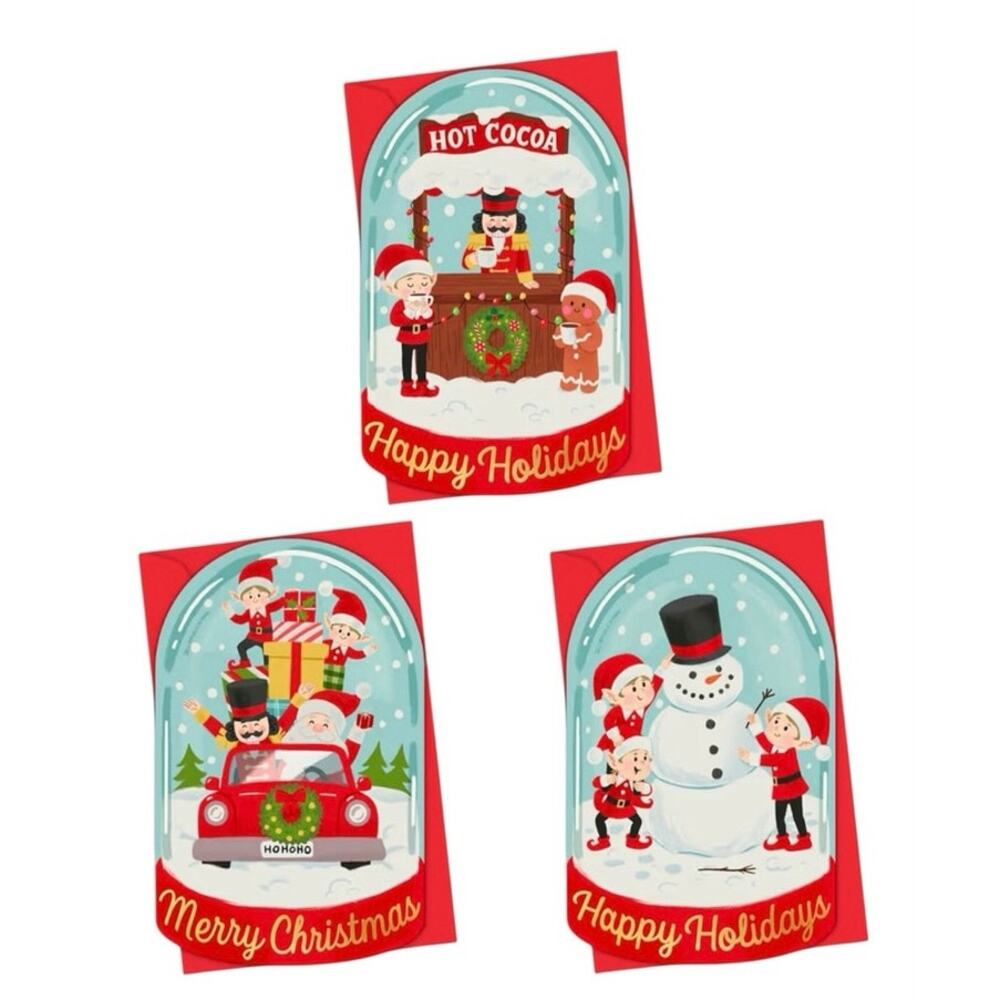 NIB Snow Globe Shaped Christmas Cards With Envelopes - Boxed Set of 24
